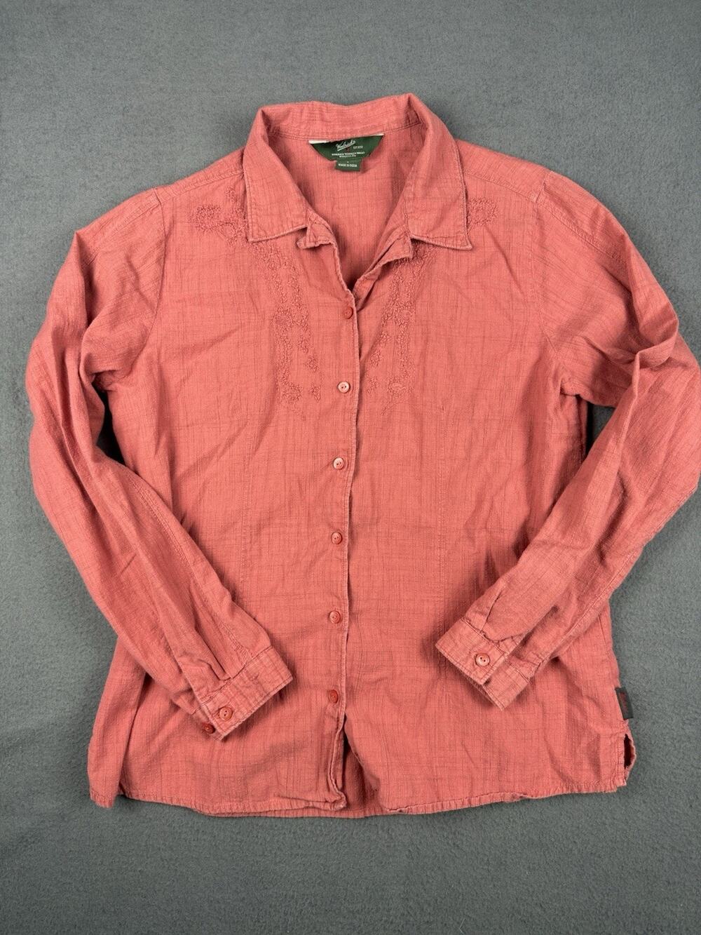 Woolrich Womens Large Long Sleeve Pink Cotton Button Up Shirt Embroidered Floral